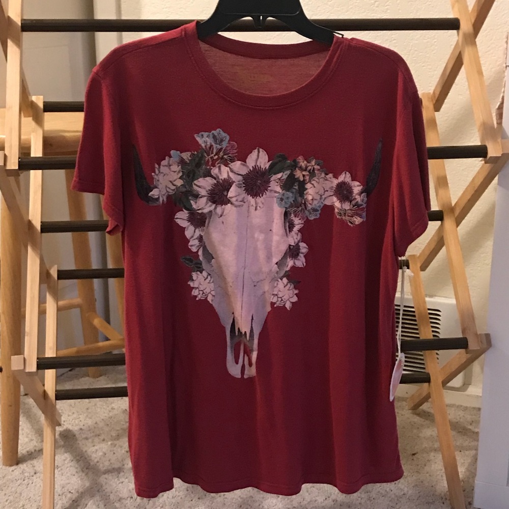 Floral cow skull tee shirt